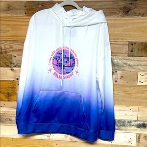 HOGG size Large White and Blue Ombre Lightweight Summer Hoodie with Front Pocket